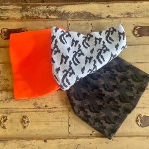 NWT STRETCH CAMO NEON ORANGE GRAY CAMO HUNTING BEANIE HAT SET OF 3 UNISEX